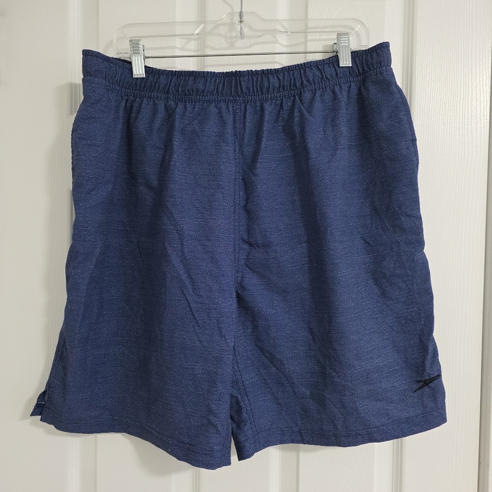 Speedo Men's XL Blue Back Zip Pocket Swim Trunks Board Shorts